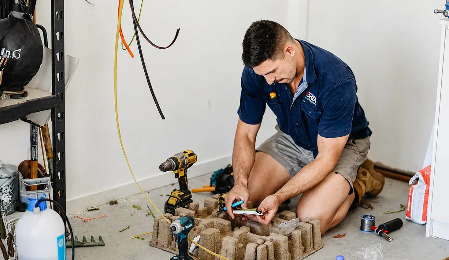 Electrician working on electrical components with professional tools