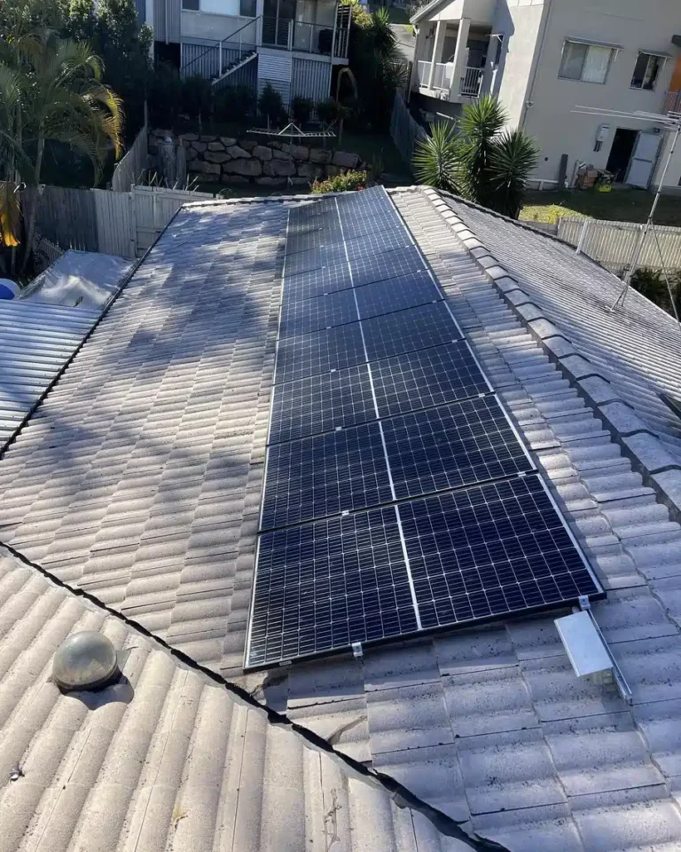 Residential rooftop fitted with solar panels installed by Brix Electrical & Air