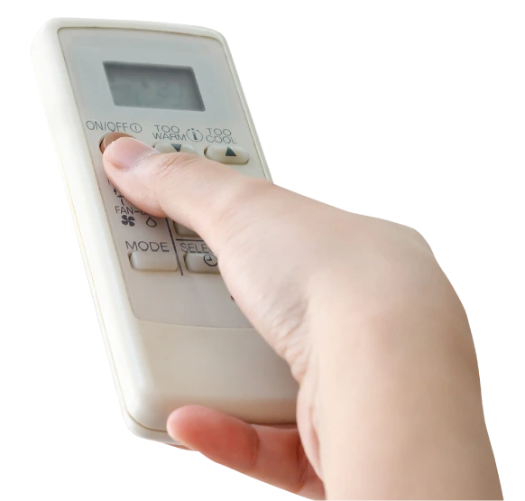 Image of a hand holding a remote control